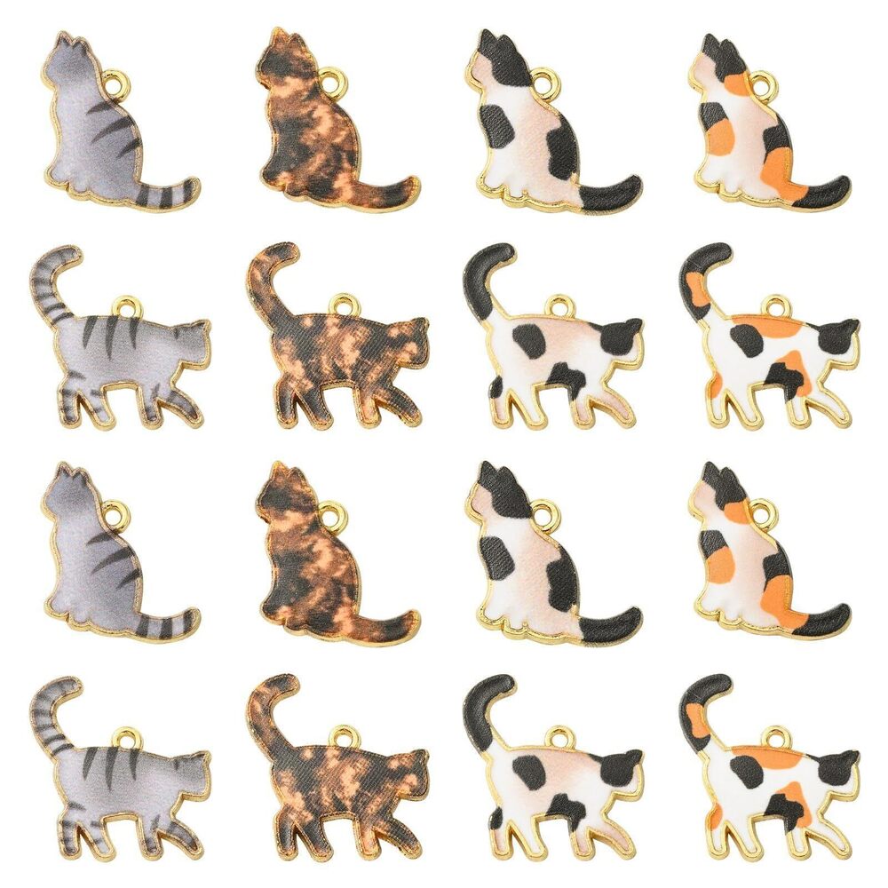 1446 40pcs Colorful Cat Charms for Jewelry Making
